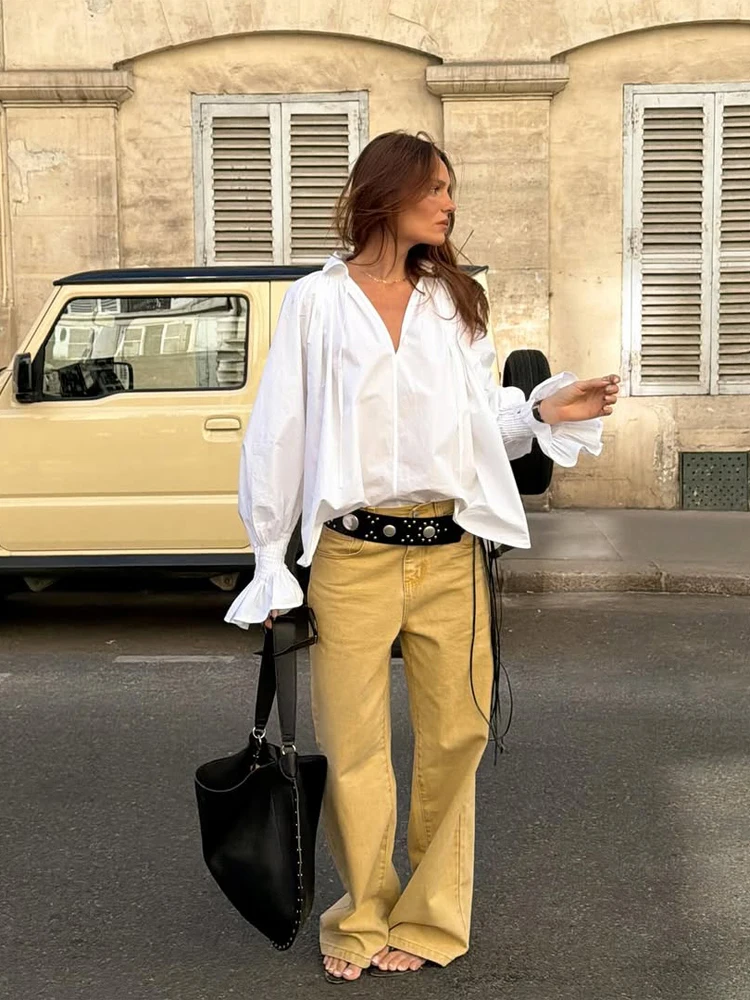 Women White V Neck Tie Front L - Tie Front Shirt review and price