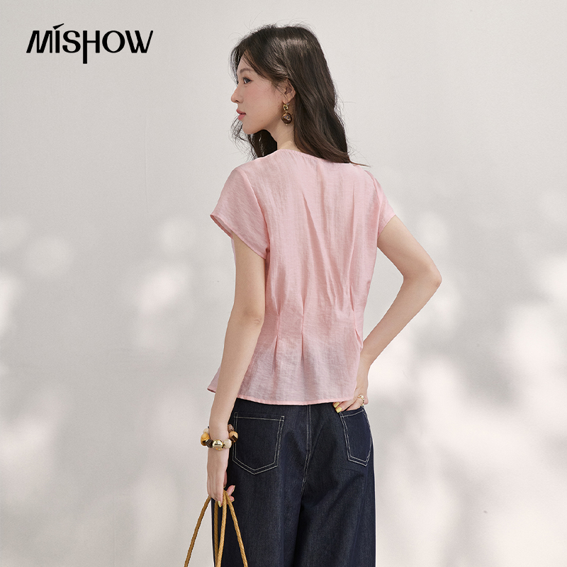 MISHOW Women's V Neck Beaded T - Tie Front Shirt review and price