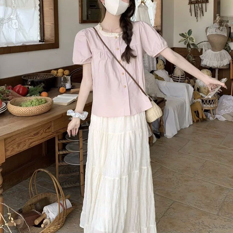 Fashionable Lace Spliced Shirt - Summer Clothing In French review and price